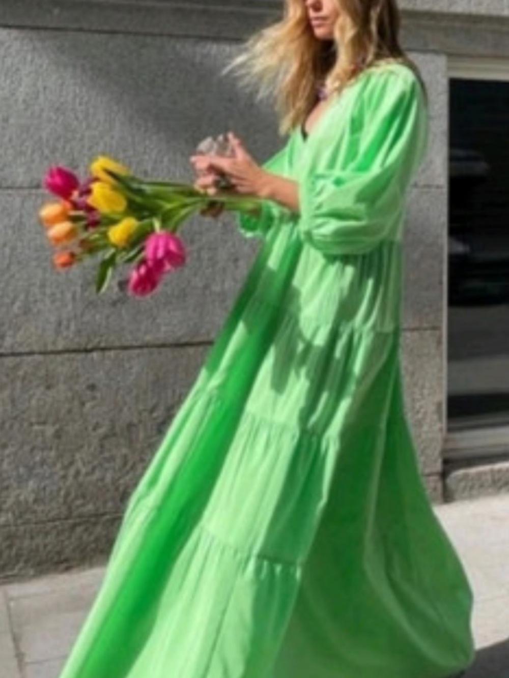 Zara Vibrant Green Tiered Maxi Dress - Lightweight Women's Dress